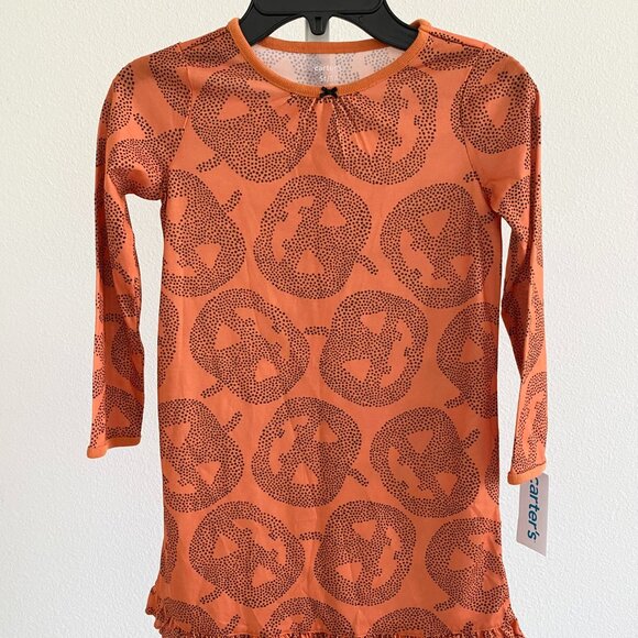 Carter's Toddler Girls Orange Jack-O'-Lantern Pumpkin Print Night Gown Size 5T - Picture 1 of 3